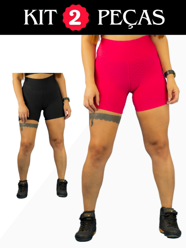 Kit 2 Shorts Bolha Texturizado Feminino Academia Fitness