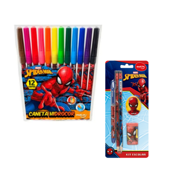 Kit Escolar Homem Aranha Infantil Canetinha Lápis Apontador - Image 2