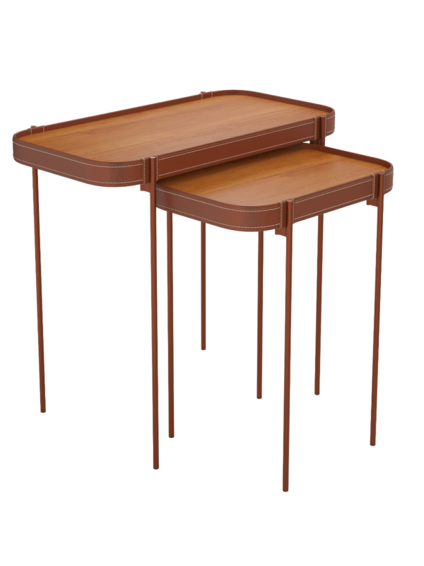 Mesa Lateral Melin Cor Nature Com Pés Metal Cobre E Bordas Revestidas Em Couro Sintético Decoração - Image 7